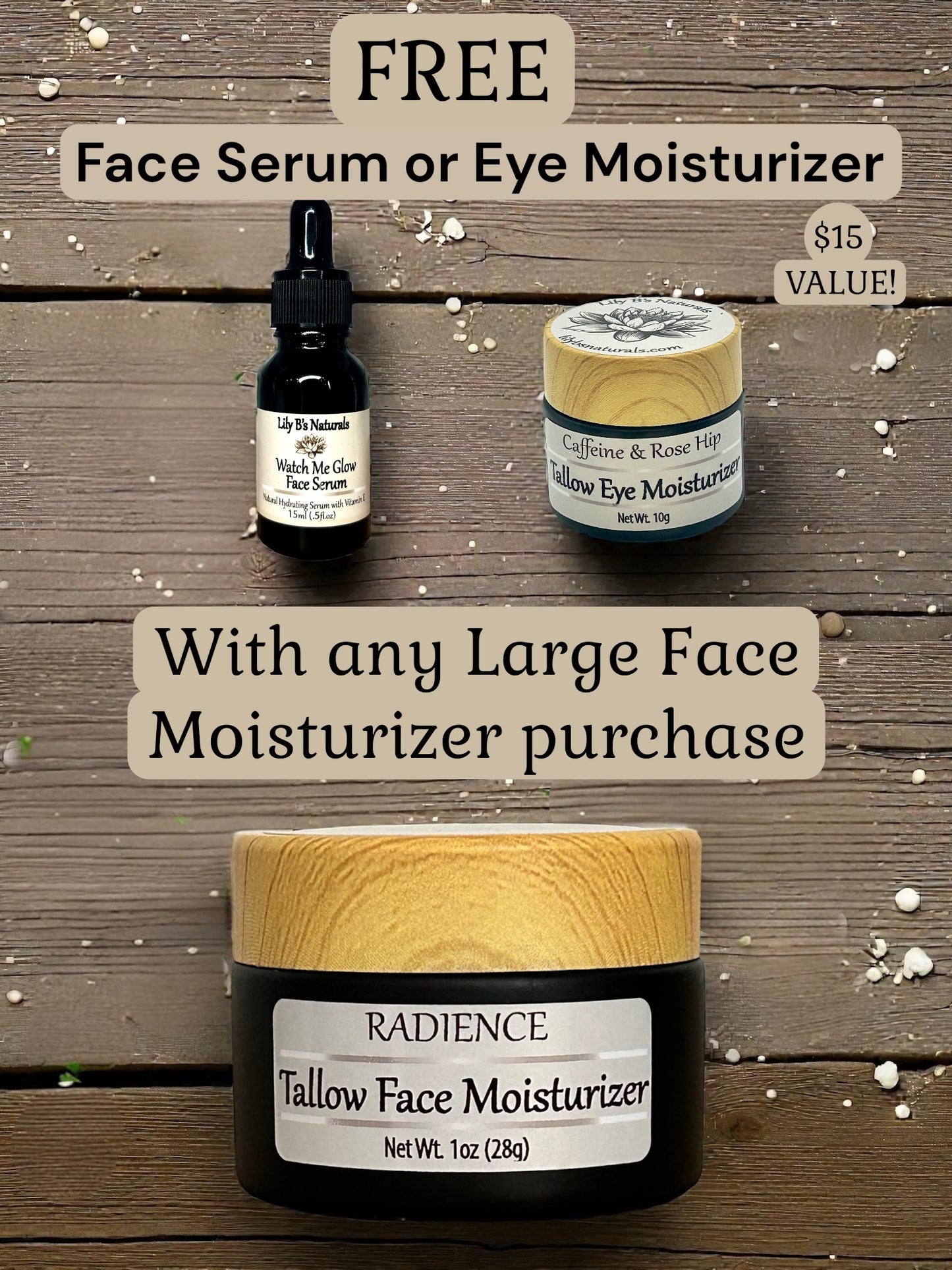 🎁 Free Gift!  Purchase a Large Face Moisturizer and choose a FREE Eye Moisturizer or Face Serum